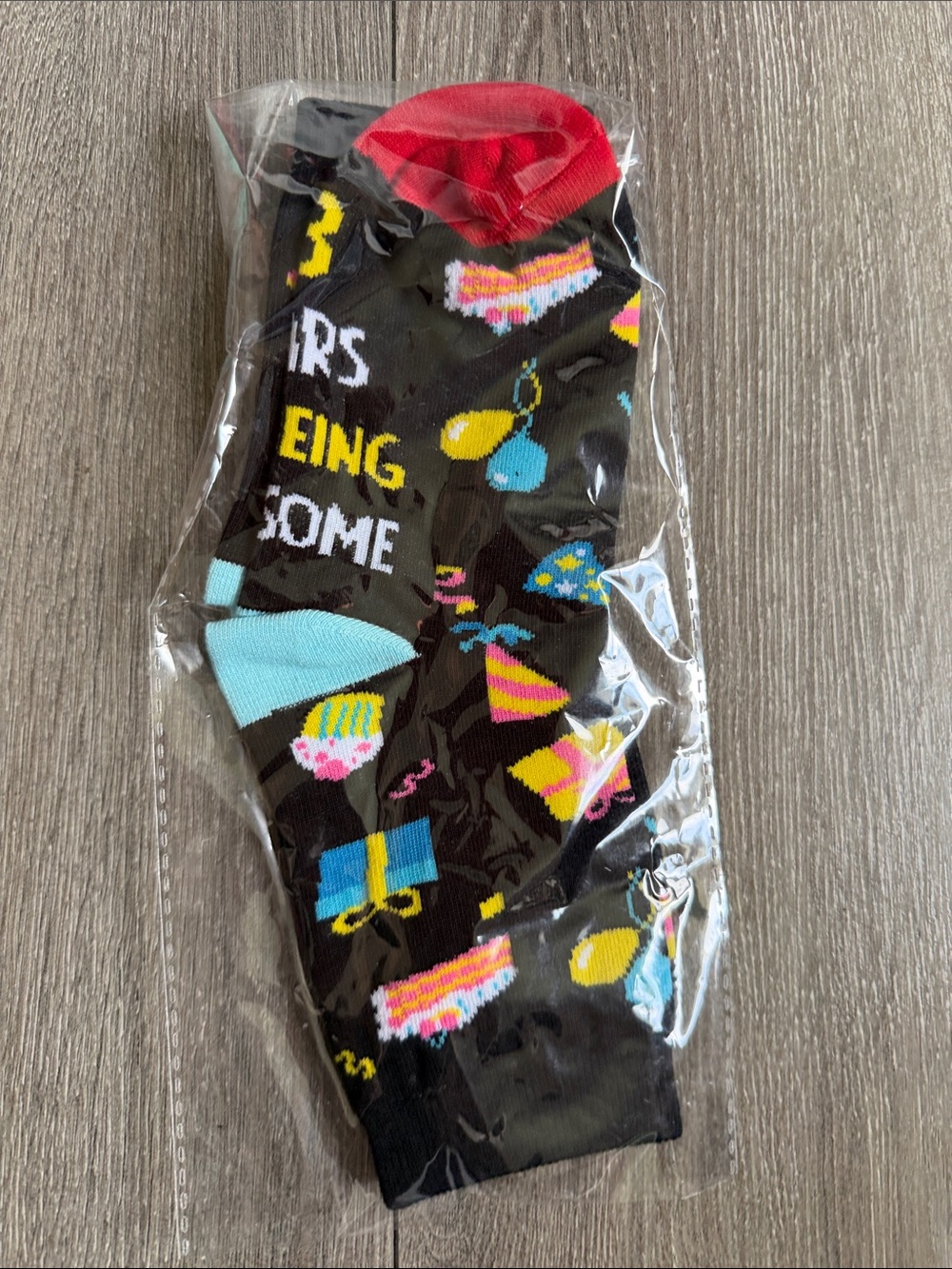 Kids Black Party-Print Crew Socks with Bright Accents